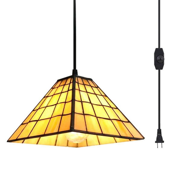 Kiven Style Victorian Plug in Pendant light1- Light Ceiling hanging Lamp with 11-Inch Glass Shade,Dimmable