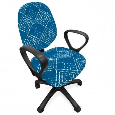 Abstract Office Chair Slipcover, Simple Dots Rhombuses Inspired Pattern Calm Tones Illustration, Protective Stretch Decorative Fabric Cover, Standard Size, Sea Blue and Pale Sky Blue, by Ambesonne