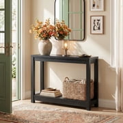 32" Farmhouse Wood Narrow Console Table with Open Storage Shelves: Entryway/Sofa Table, Easy Assembly, Embossed Wood,Black