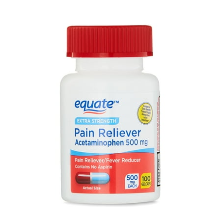 Equate Extra Strength Pain Reliever Acetaminophen Gel Caps, 500mg, Pain Reliever/Fever Reducer, 100 Count, Compare to Tylenol® Extra Strength Rapid Release Gels Active Ingredient