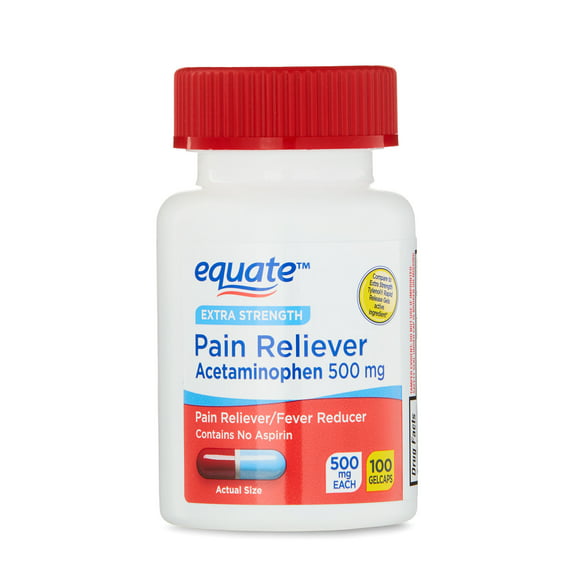 Equate Extra Strength Acetaminophen Pain Reliever Gelcaps, 500 mg, 100 Count