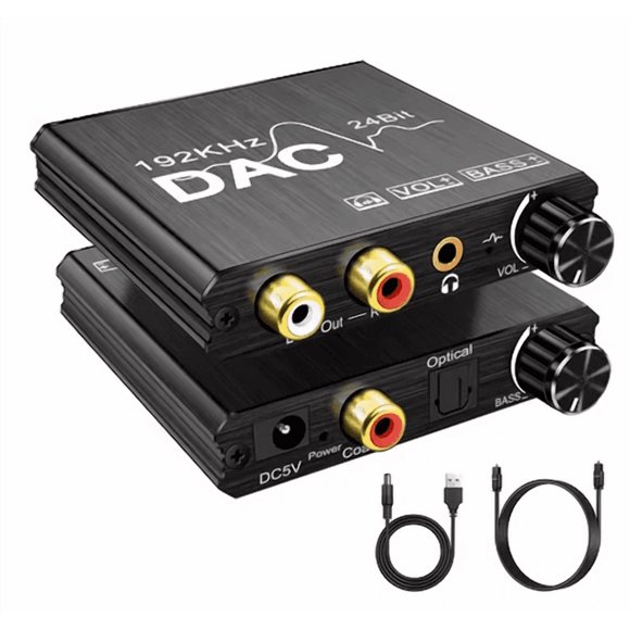 192KHz Digital to Analog Audio Converter with Bass and Volume Adjustment,Digital SPDIF/Optical/Toslink/Coaxial to Analog Stereo L/R RCA and 3.5mm Jack Converter for PS3 PS4 DVD