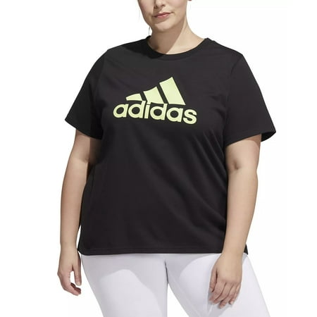 Adidas BLACK/LIME Women's Plus Size Cotton Logo T-Shirt, US 3X
