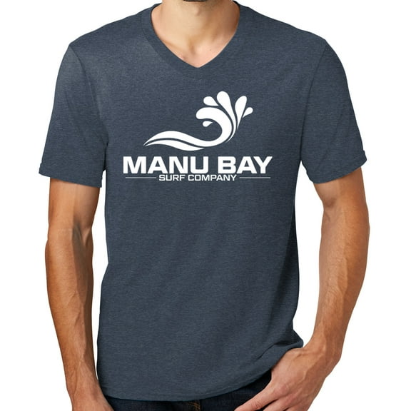 Mens Manu Bay Surf Company WHITE LOGO Surfer T-shirt, Medium Heathered Navy