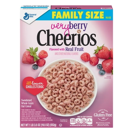 (2 Pack) Very Berry Cheerios, Gluten Free, Cereal, Family Size, 19.5 oz Box