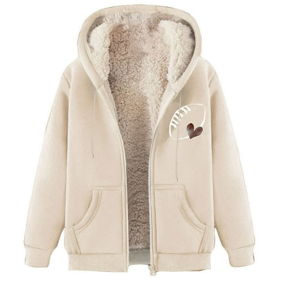 Womens 2025 Winter Hooded Cardigans Jackets Zip Up Long Sleeve Fuzzy Fleece Warm Open Front Coats Outerwear with Pockets,Beige 1,M