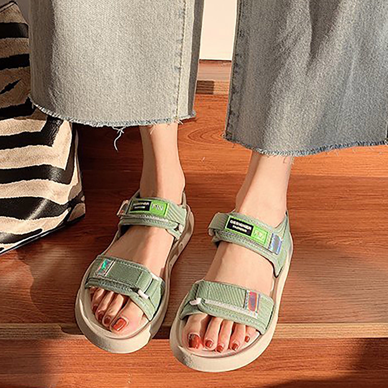 Theseus Tøm skraldespanden Erhverv PEASKJP Slides for Women Women Summer Solid Slip On Casual Open Toe Wedges Comfort  Sandals Slippers Women Sandals Wide Width Shoes Green 7 - Walmart.com