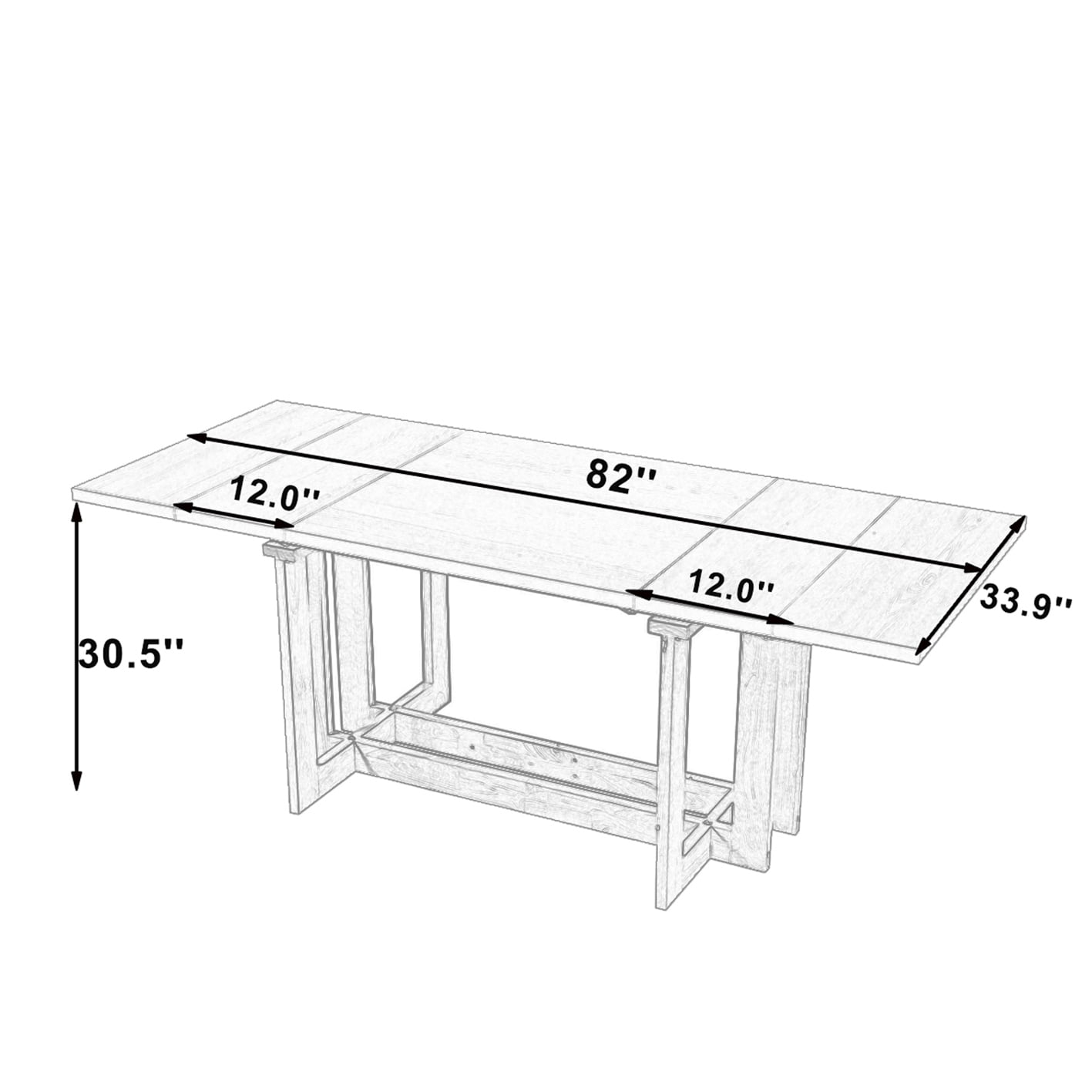 Euroco 58"-82" Extendable Dining Table for 6, Large Rectangular Kitchen Table with Removable Leaves, Solid Wood Rustic Table for Dining Room,Home Office, Living Room,Grey