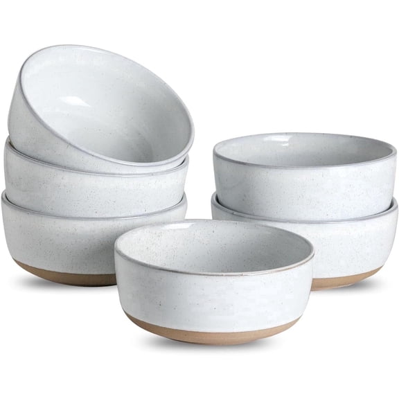 Stoneware Cereal Bowls Set of 6, 30 oz Speckled White Bowls, Microwave & Dishwasher Safe, Modern Rustic Style for Kitchen