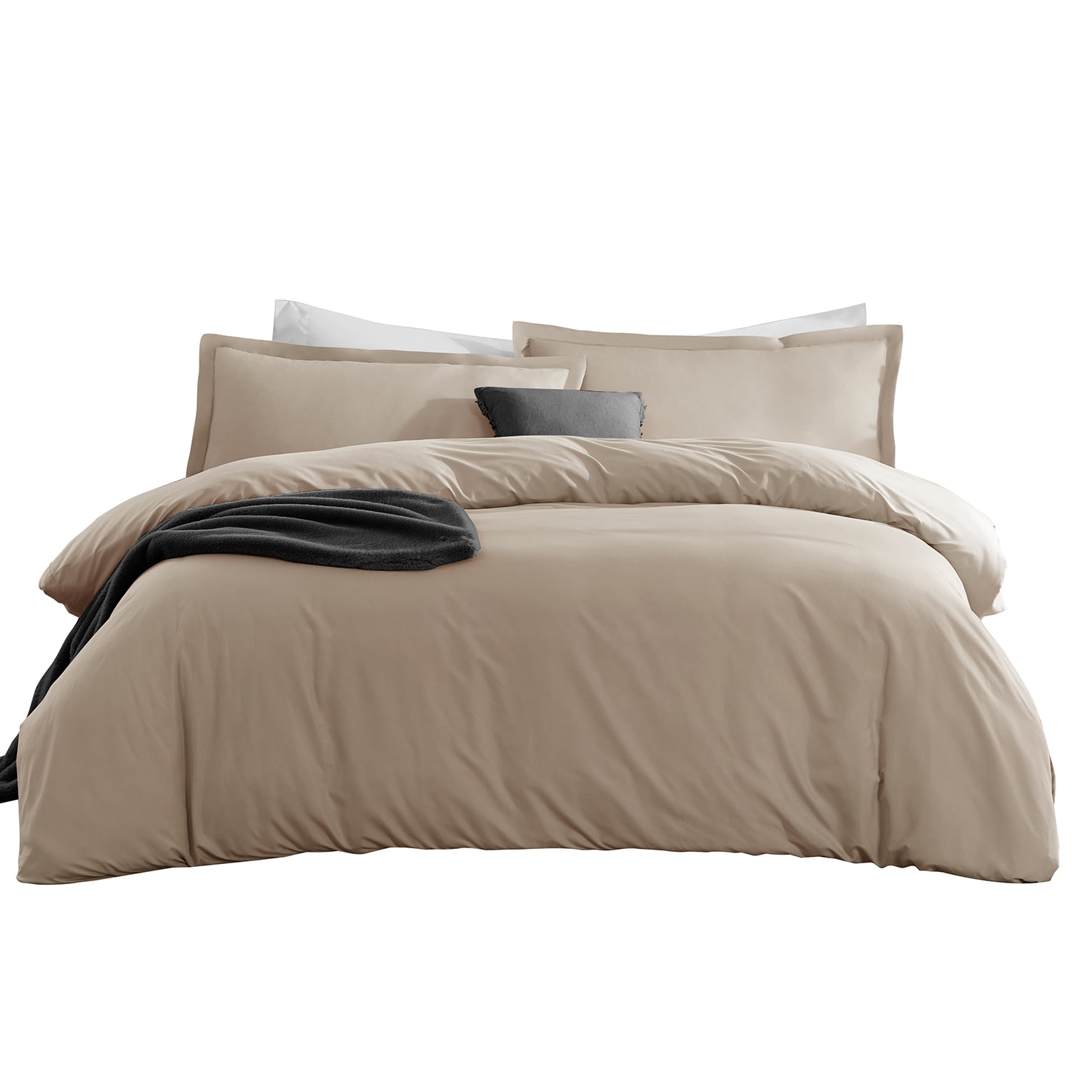 LammaLoe California King Duvet Cover Set, Luxury Microfiber Bedding Sets with 2 Pillow Shamss, Taupe Sand