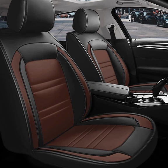 Full Set Car Seat Covers Compatible with Toyota RAV4 2013-2018 Faux Leather Seat Cushion 2 Rows 5 Seats Waterproof Anti-Slip Automotive Interior Accessories (Black&Brown)