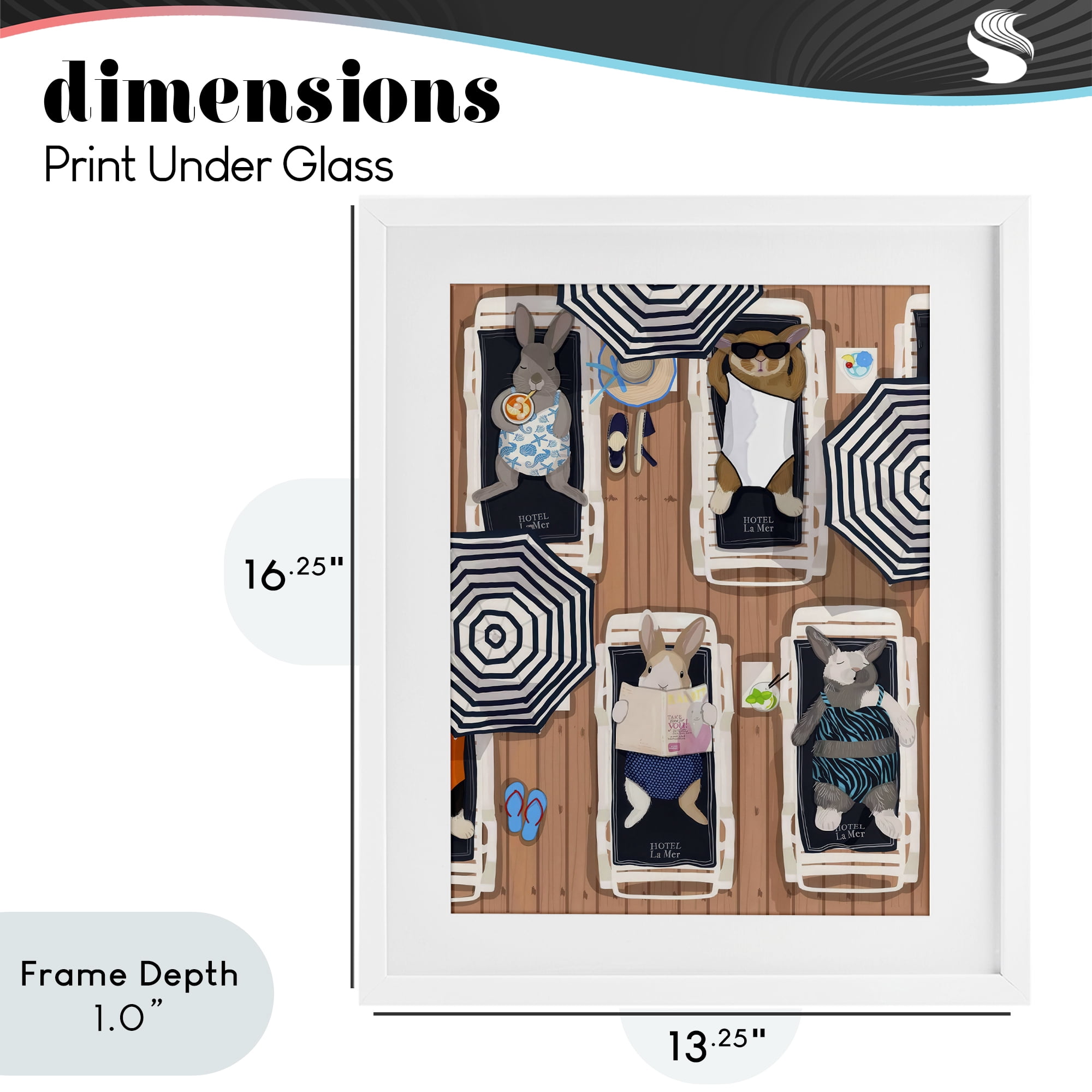 Stupell Industries Rabbits at Hotel La Mer White Framed Print Under Glass, design by Hanna Melin