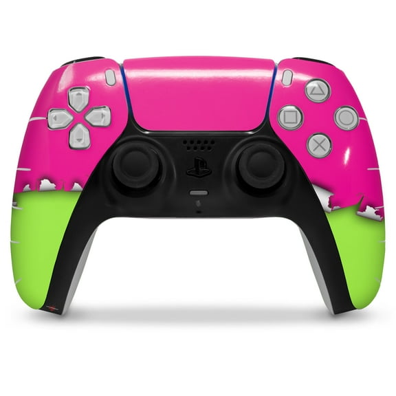 WraptorSkinz Skin Wrap compatible with the Sony PS5 DualSense Controller Ripped Colors Hot Pink Neon Green (CONTROLLER NOT INCLUDED)