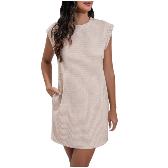 Mittory Summer Dress for Women Short Sleeve Mini Dress Crewneck Casual Beach Vacation Tshirt Dresses with Pockets