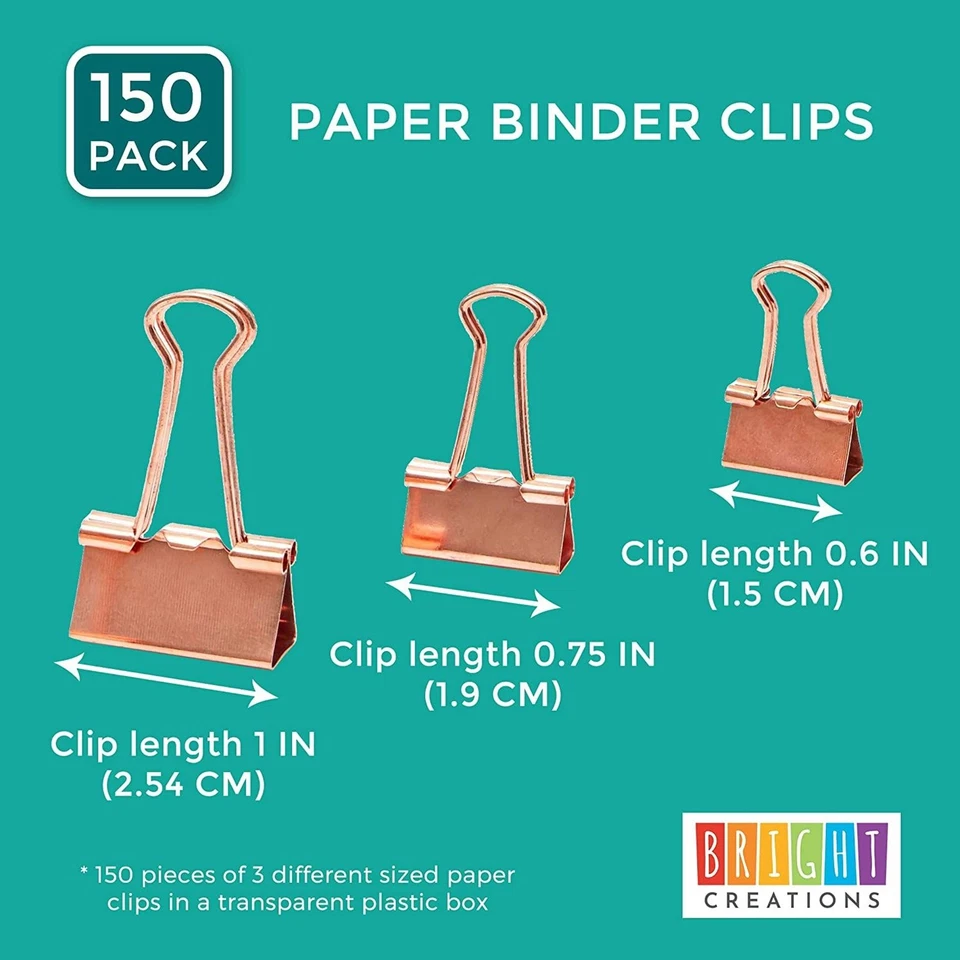 CIRCLE- 150X Binder Clips Assorted Sizes Paper Clamps For Paperwork Office Supplies Bulk