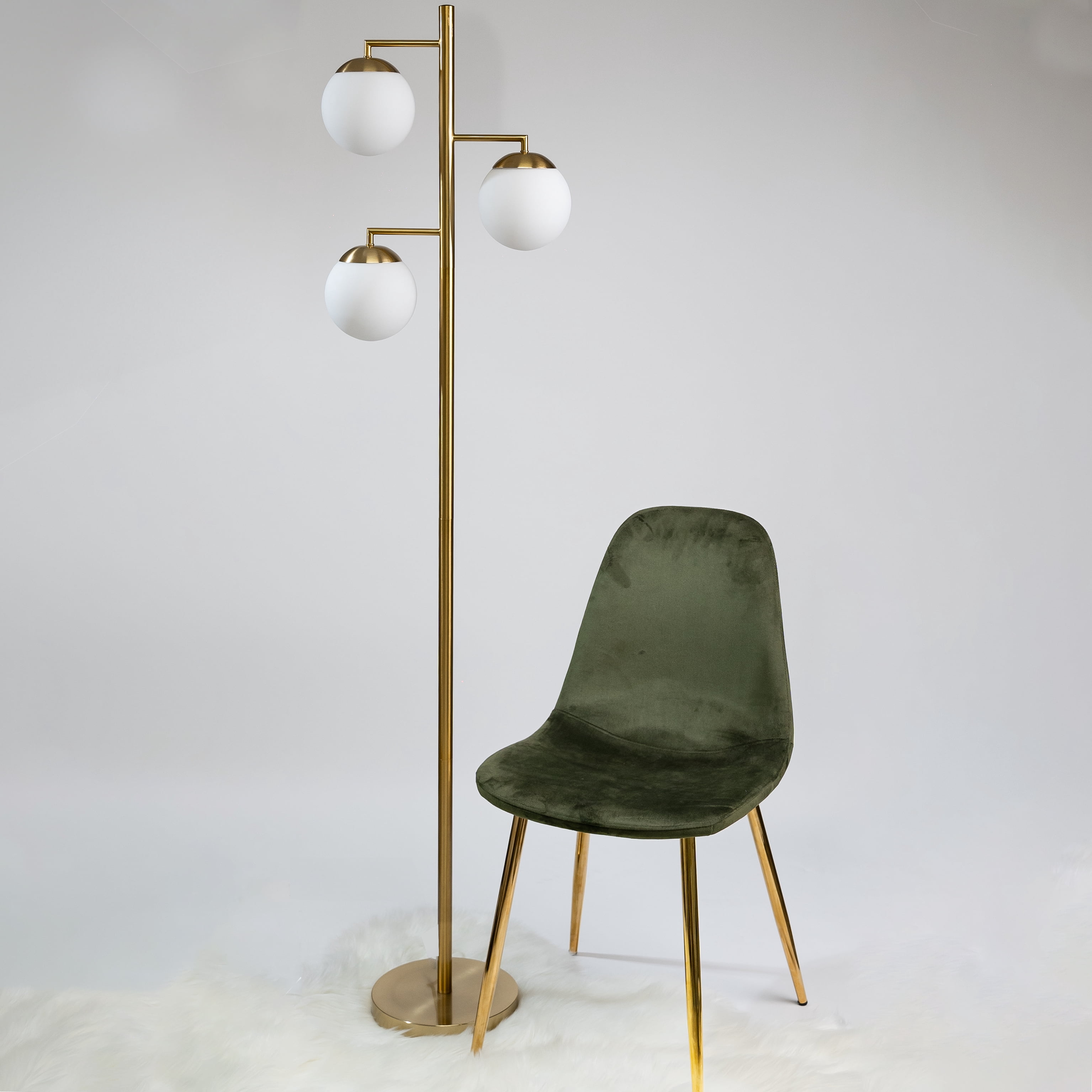 Ozarke Cosmic Glow Floor Lamp, Modern Freestanding Lamp with 3-Globe Glass Shade, UL Listed - Brass