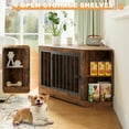 thumbnail image 3 of Corner Dog Crate Furniture, Akaber 55 Inch Wooden Pet Kennel with 4 Storage Shelves, Heavy Duty End Table for Small Medium Dogs, Indoor Decorative Dog Crate, Brown, 3 of 8