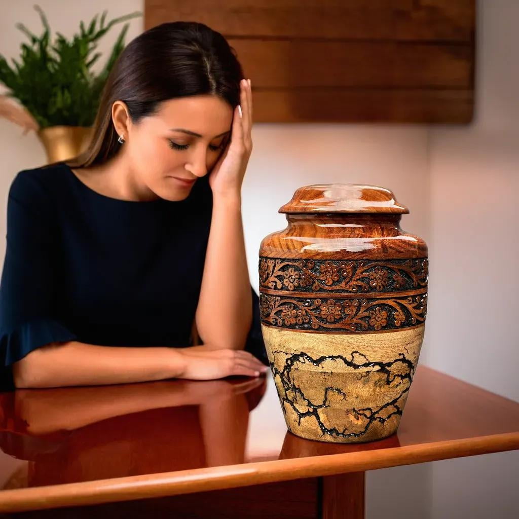 Wooden Cremation Urn for Human Ashes Handcrafted Urn for Adult Men & Women Memorial Urn for Ashes Decorative Burial & Funeral Urn