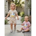 thumbnail image 6 of BemeyourBBs Newborn Baby Girl Silly Goose Outfit Infant Baby Girls Summer 2 Piece Outfits Goose Embroidery Short Sleeve Waffled Romper Tops and Solid Pockets Shorts Clothes Set, 6 of 9