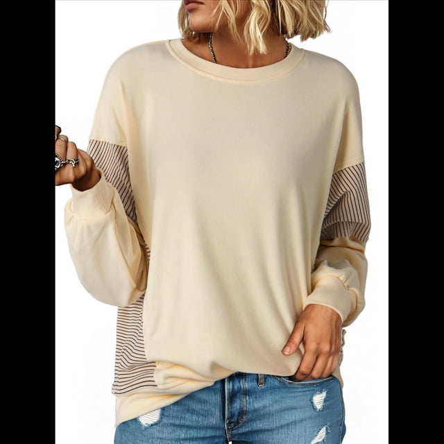 Sudadera Informal de Gran Tamaño para Mujer, Cuello Redondo, Bloques de Color, Holgada, Tipo Jersey. Albaricoque M