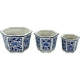 thumbnail image 5 of Galt International Blue & White Floral Porcelain Ceramic Decorative Flower Pot 8"/6"/4.5" Garden Pots Chinese Asian Design - Set of 3 Round Fluted, 5 of 15