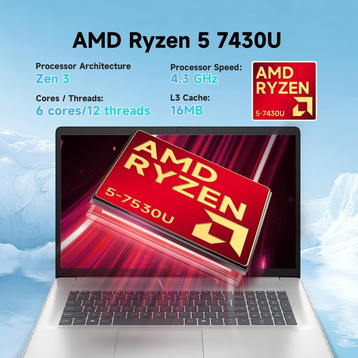 HP 17.3" Touchscreen Business Laptop, AMD Ryzen 5 7430U, 12GB RAM, 512GB SSD, Backlit Keyboard, Windows 11 Pro, Wi-Fi 6, HD+ Display, Silver