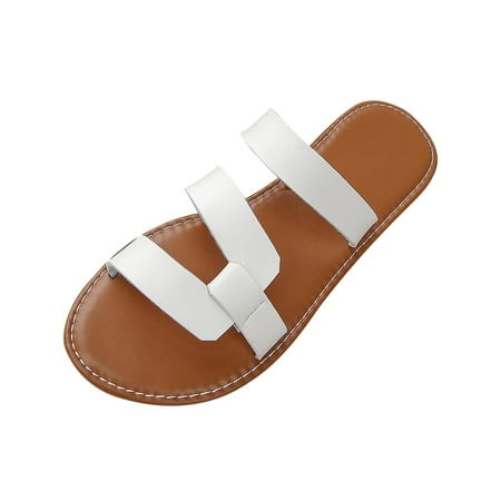 

Summer Savings Clearance! PEZHADA Womens Sandals Slippers for Women Flat Sole Solid Color Set Foot Sandals Fish Mouth Slippers Casual Mules White