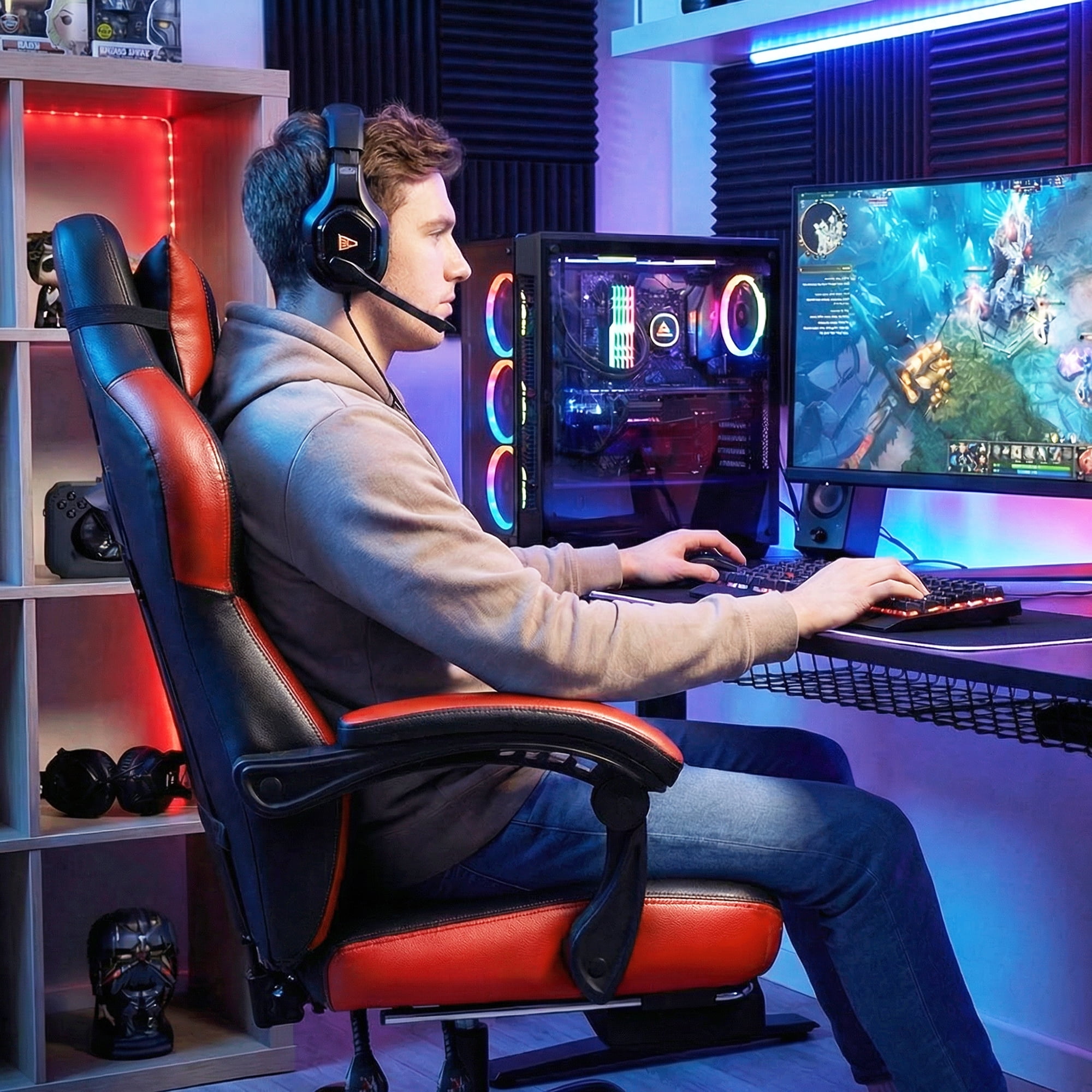 CELTOSS Gaming Chairs with Footrest, Big and Tall Gamer Chair with Headrest and Lumbar Support for adults, Red