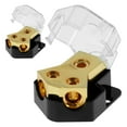 thumbnail image 2 of CIVG 2pcs 2 Way Power Distribution Block Copper Power Ground Amp Distribution Block 0/2/4 Gauge Input 4/6/8 Gauge Output Premium Amp Distribution Connection Block with Cover for Car Audio (Gold), 2 of 11