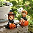 thumbnail image 5 of Halloween Resin Witch Set Decor -Statue Ornaments (2 pieces)- Pumpkin Head & Skeleton Witch with Skull Balloons, Hand-Painted Party Figurines for Spooky Home Tabletop Decorations, 5 of 9