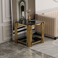 thumbnail image 2 of Holaki Gold Glass End Table Modern Living Room Table Black Sofa Side Table 1 Pcs, Golden Stainless Steel Metal Leg Square Tempered Glass Small Corner Table (Black, End Table), 2 of 8