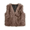 thumbnail image 5 of Women's Faux Fur Sleeveless Vest, Eco-Friendly Plush Waistcoat, Stand Collar Open Front Gilet, Warm Padded Layer, Cropped Fleece Jacket, Casual Layering Piece Brown L, 5 of 5