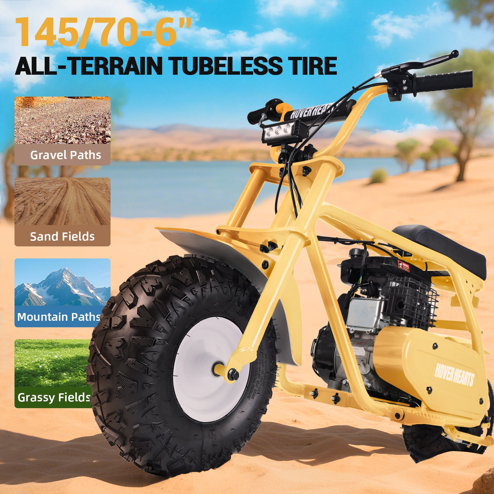 Aoemoe MB001 Gas Powered Mini Dirt Bike 99CC for Teens and Adults, 22MPH Off Road Motorcycle, Weight Support Up to 200 LBS - Yellow