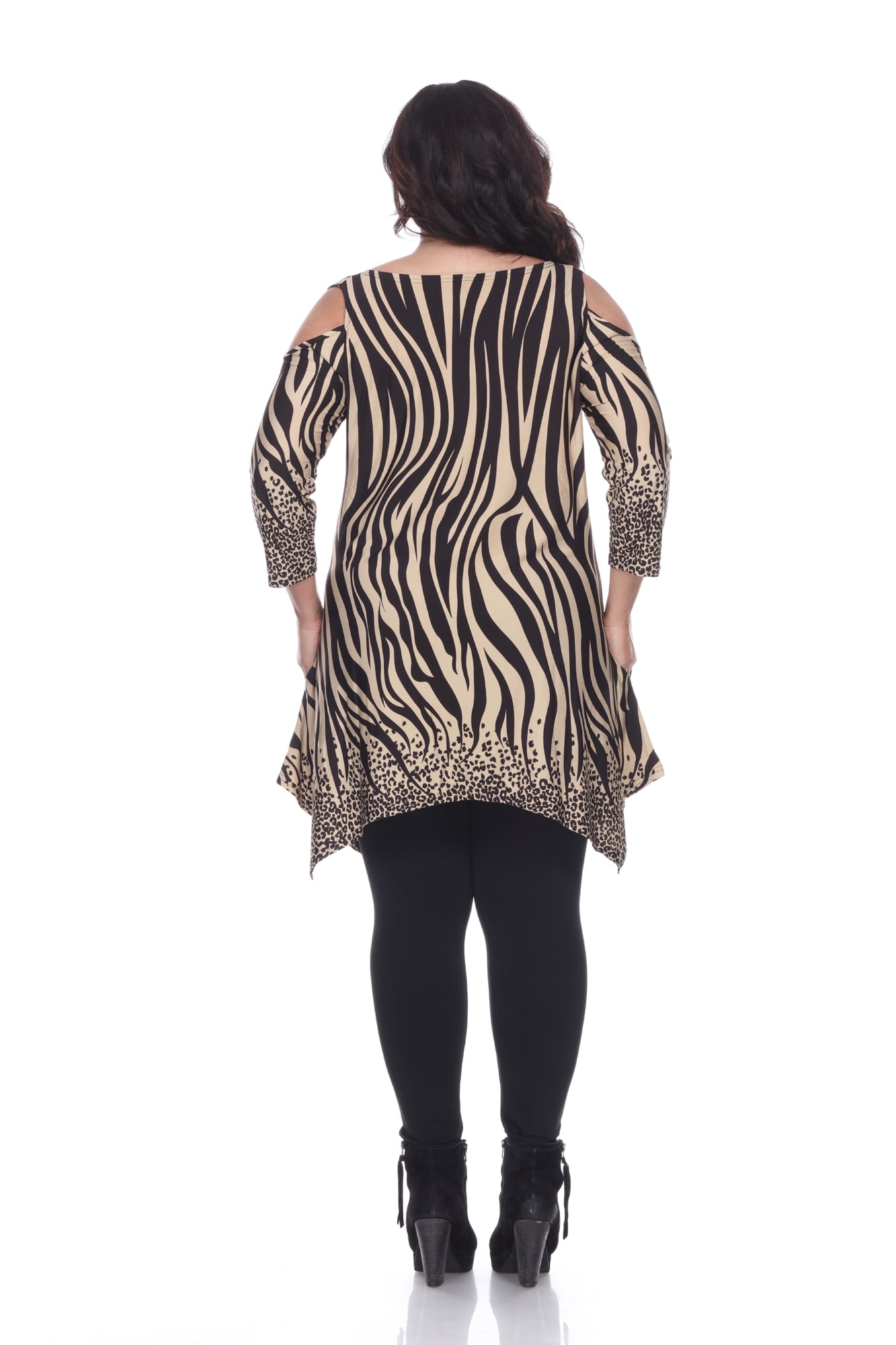 White Mark Women's Plus Size Cold Shoulder Animal Print Tunic Top