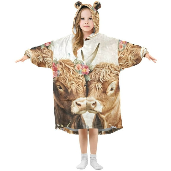 joogoo Wearable Blanket Hoodie Highland Cows for Flannel Sherpa Pocket 3-14 YR M
