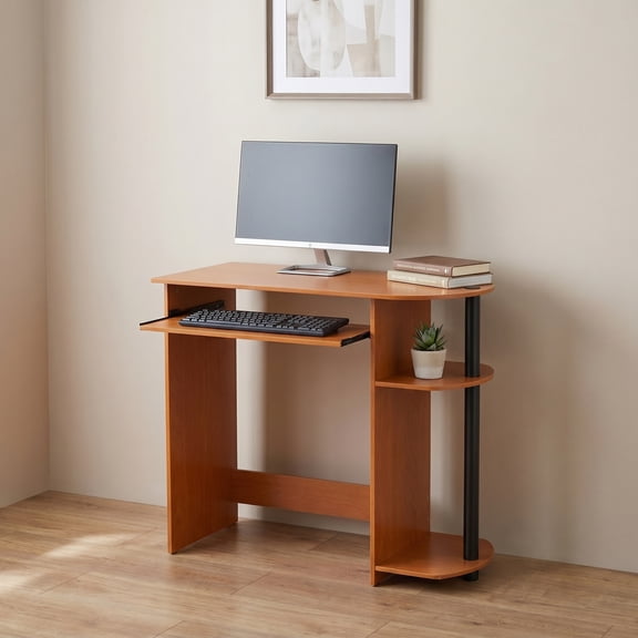 Furinno SIMPLISTIC Desk, 31.5 Wide Gaming Desk with Keyboard Tray, Computer Desk with Rounded Edges, Office Desk, for Home Office, Bedroom, Light Cherry Oak