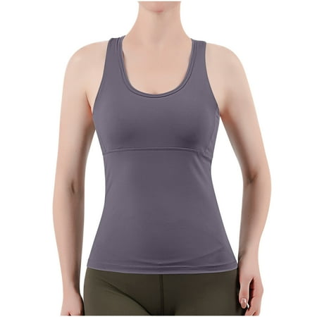 Sleep Tank Tops for Women Yoga Tank Tops for Women with Built in Bra  Ladies Padded Sports Bra Fitness Workout Running Shirts  Slim Fitting Back Hollow out Workout Tank Tops Ladys Camisole Gray L