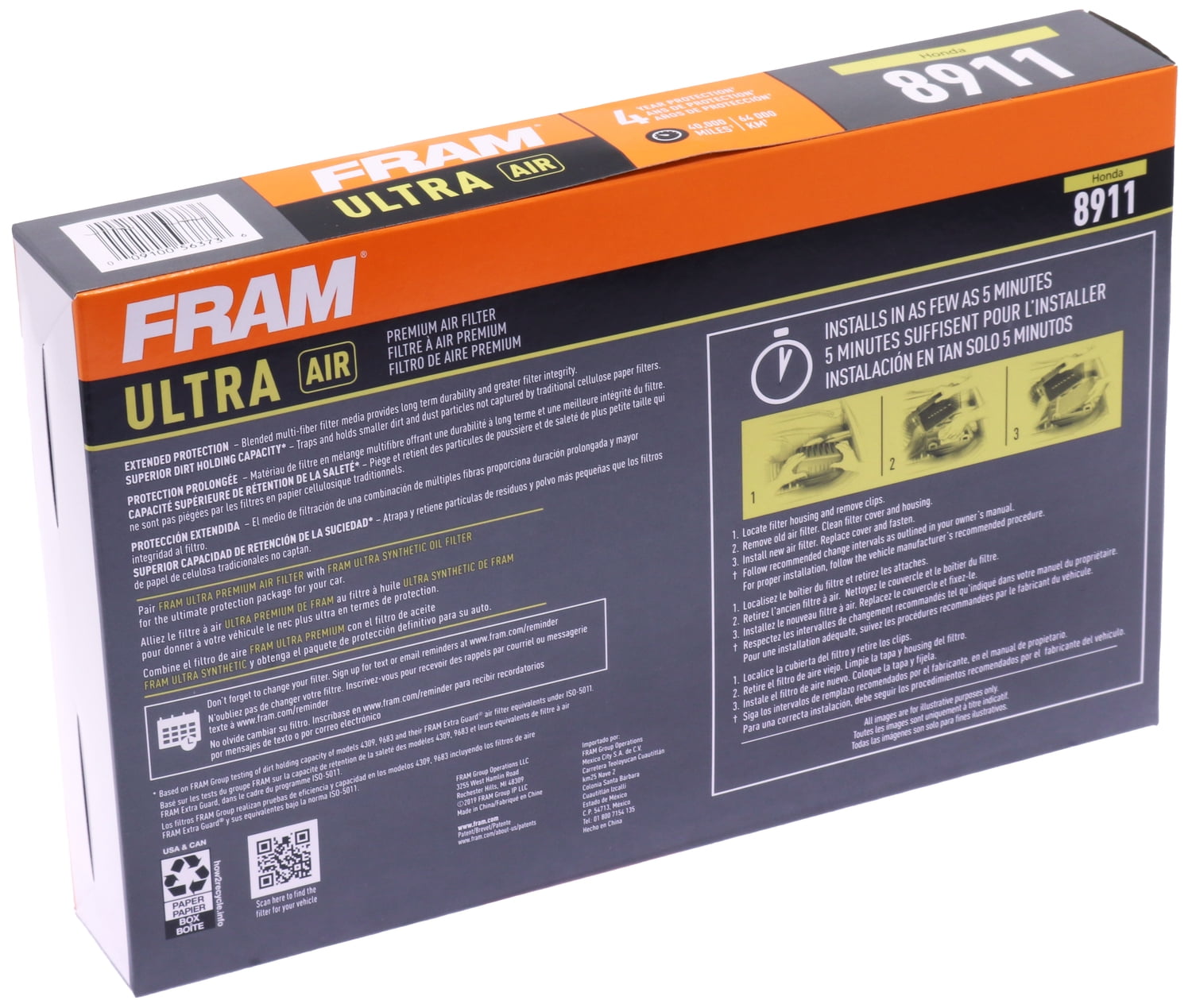 FRAM Ultra Air XGA8911 Premium Engine Air Filter For Select Vehicles