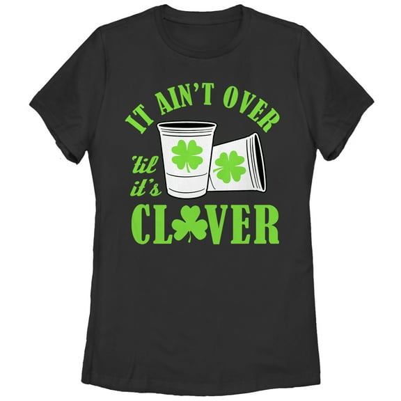 Women's Lost Gods Not Over Until It's Clover Ireland  Graphic Tee Black Medium