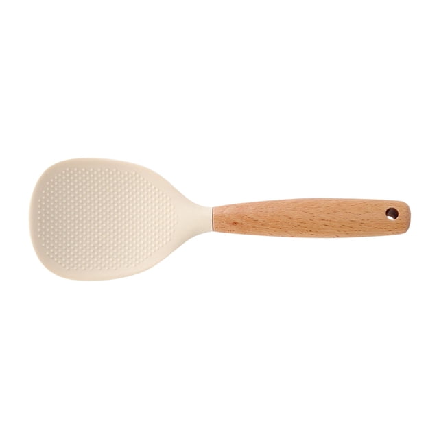 Chenmei Short Wooden Handle Silicone Spatula Multifunction Spatula Cooking Spoon Silicone Spoon with Wooden Handle Heat Insulation Heat Spoons for Rice Cooker