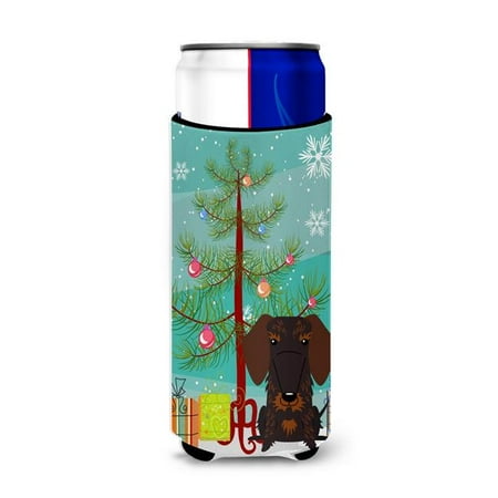 Treehugger Pads Merry Christmas Tree Wire Haired Dachshund Chocolate Michelob Ultra Hugger for Slim Cans ()