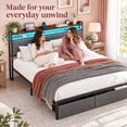 thumbnail image 3 of Furnibear LED Queen Bed Frame with Upholstered Storage Headboard and Drawers, LED Platform Bed with Charging Station, No Box Spring Needed, 3 of 10