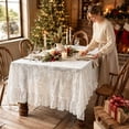 thumbnail image 3 of Ruffle Lace Round Tablecloth Vintage Floral Sheer Table Cover with 3-Inch Ruffle Edge Soft Polyester Holiday Dining Decor 55.12 in White, 3 of 3