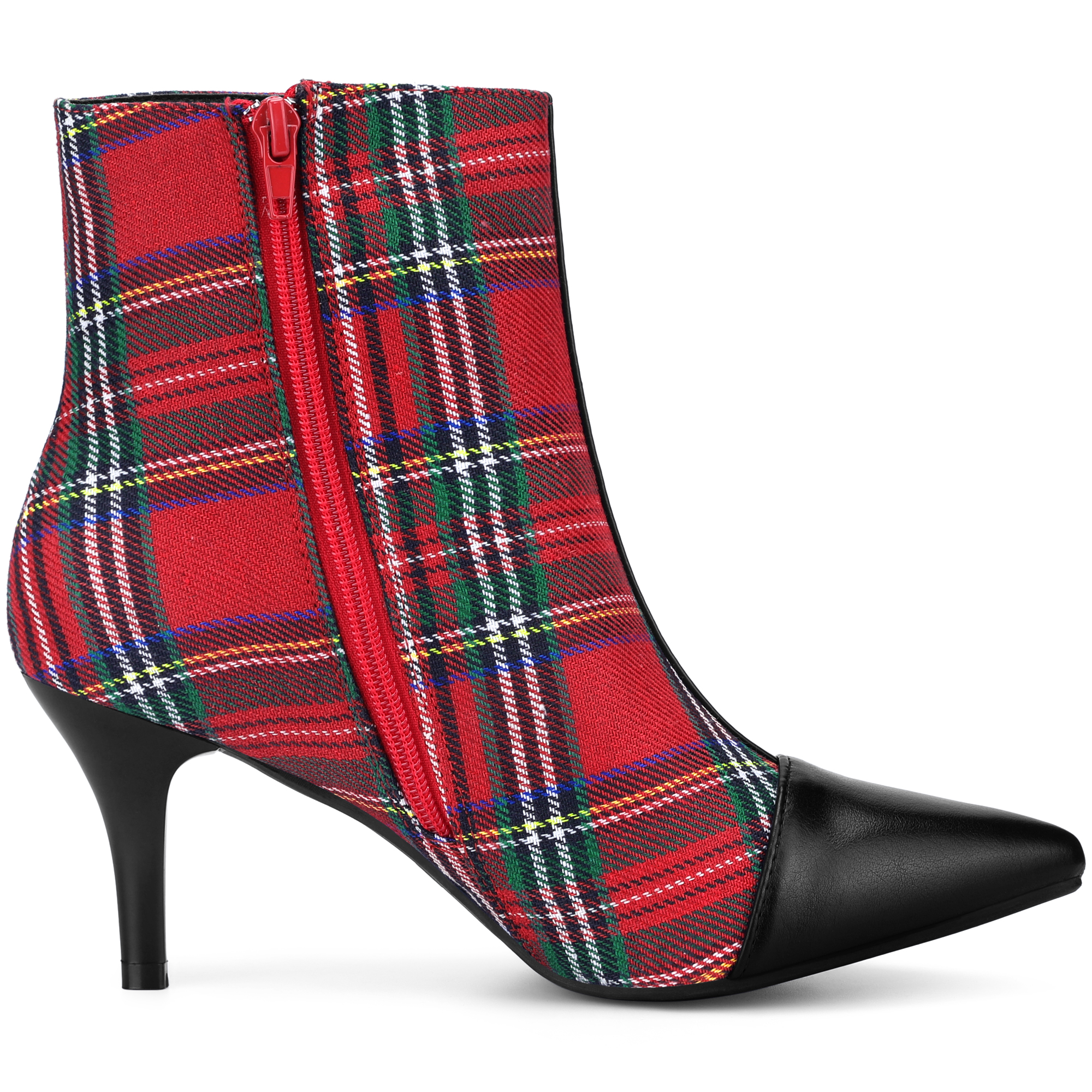 DARING DIVA Women's Cap Toe Houndstooth Stiletto Heel Ankle Boots Red Green US 8.5