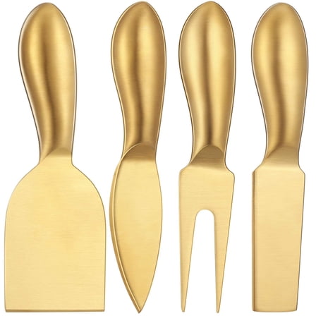 Patelai Stainless Steel Cheese Knives Set, Cheese Tools with Slicer and Cutters for Kitchen(Gold,4 Pieces)