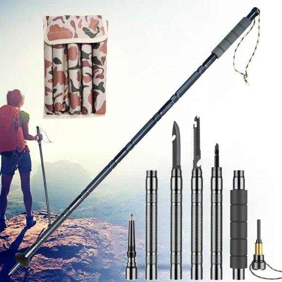 Clianle Postes Multifuncionales Plegables de Aleación de Aluminio para Senderismo y Trekking Al Aire Libre, Adecuados para Senderismo, Alpinismo y Caminatas