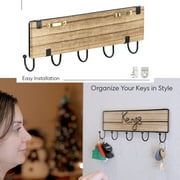 Snapinvent Wall Mounted Key Hooks Holder | Entryway Wooden Keys Hanger Organizer | Natural Wall-mount Wood & Metal Key-hooks