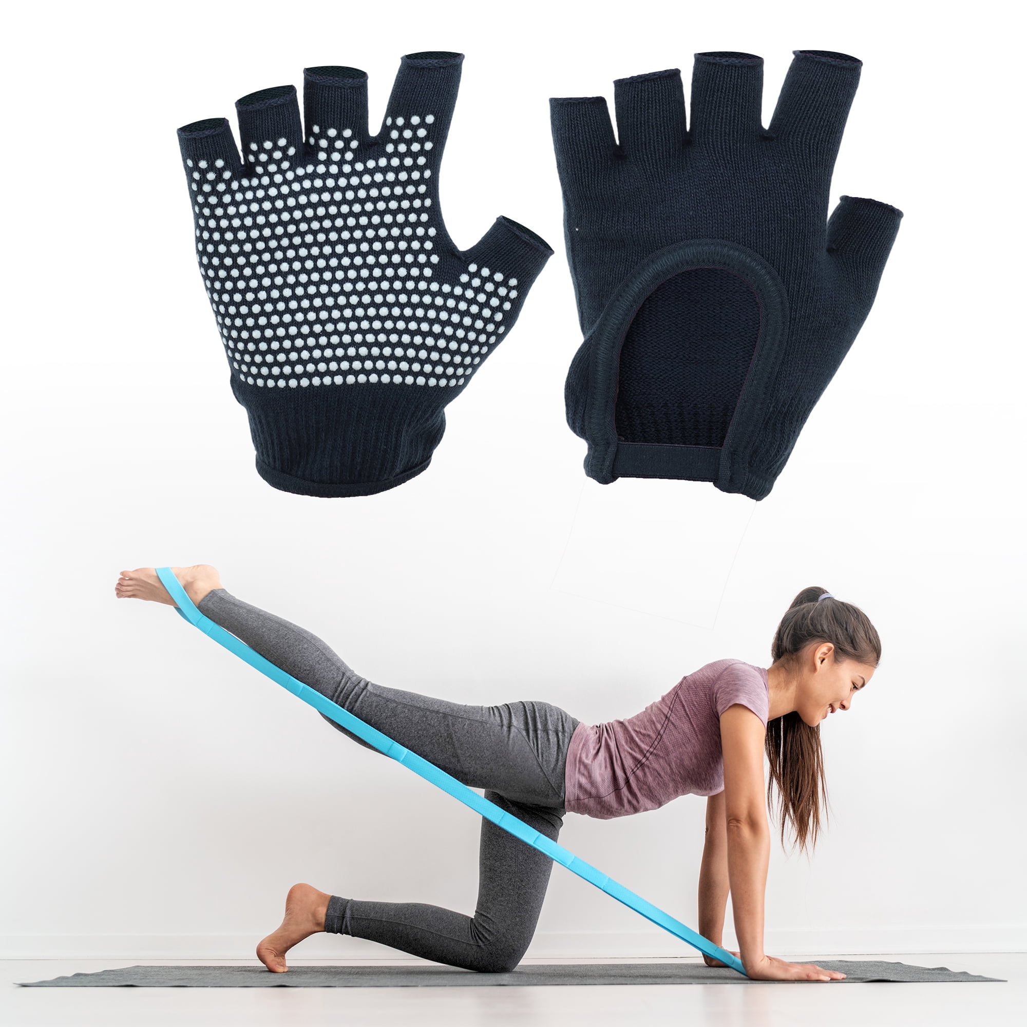 Unique Bargains Fingerless Yoga Gloves Designed One Size 1Pair Navy Blue
