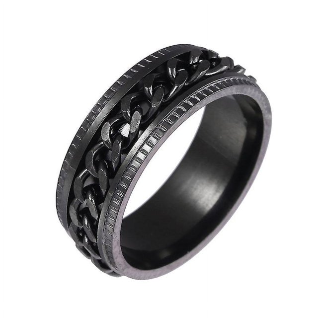 Anillo giratorio para hombre para aliviar la ansiedad, anillo de ansiedad negro de acero inoxidable con incrustaciones de cadena de acera, joyería de regalo Tamaño Circunferencia 62,4 mm Diá