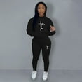 thumbnail image 4 of 2Pcs/Set Women Sweatshirt Sweatpants Solid Color Hooded Tracksuit Plus Size Letter Print Workout Suit Streetwear, 4 of 8